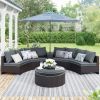 6 Pieces Outdoor Sectional Half Round Patio Rattan Sofa Set, PE Wicker Conversation Furniture Set/One Storage Side Table for Umbrella and One Multifun