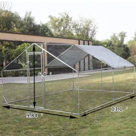 Large Metal Chicken Coop Walk-in Poultry Cage Hen Run House Rabbits Habitat Cage Spire Shaped Coop with Waterproof and Anti-Ultraviolet Cover (10' L x