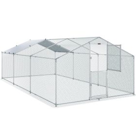 VEVOR Large Metal Chicken Coop with Run, Walkin Poultry Cage for Yard, Waterproof Cover, 19.7 x 9.8 x 6.6 ft, Peaked Roof for Hen House, Duck Coop and
