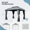 Outdoor Gazebo 10'x12', Permanent Hardtop Gazebo with Aluminum Frame for Patios Deck Backyard, Galvanized Steel Double Roof, Curtains and Netting for