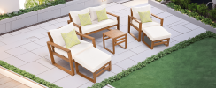 TOPMAX Outdoor Patio Wood 6-Piece Conversation Set, Sectional Garden Seating Groups Chat Set with Ottomans and Cushions for Backyard, Poolside, Balcon