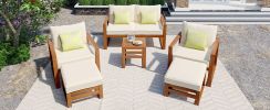 TOPMAX Outdoor Patio Wood 6-Piece Conversation Set, Sectional Garden Seating Groups Chat Set with Ottomans and Cushions for Backyard, Poolside, Balcon