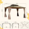 10'x12' Hardtop Gazebo, Permanent Outdoor Gazebo with Polycarbonate Double Roof, Aluminum Gazebo Pavilion with Curtain and Net for Garden, Patio, Lawn