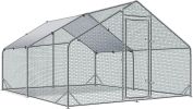 Large Metal Chicken Coop Walk-in Poultry Cage Hen Run House Rabbits Habitat Cage Spire Shaped Coop with Waterproof and Anti-Ultraviolet Cover (10' L x