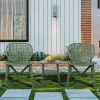3 Pieces Hollow Design Retro Patio Table Chair Set All Weather Conversation Bistro Set Outdoor Table with Open Shelf and Lounge Chairs with Widened Se