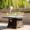 Direct Wicker Outdoor 4-Seat Rattan Square Gas Firepit Dining Set with Eton Chairs and Cushion