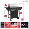 Black 4 Burner Propane Gas Grill with Side Burners and Stainless Steel Main Cover