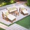 TOPMAX Outdoor Patio Wood 6-Piece Conversation Set, Sectional Garden Seating Groups Chat Set with Ottomans and Cushions for Backyard, Poolside, Balcon