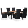 7 Piece Patio Dining Set Poly Rattan Acacia Wood Black