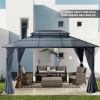 10'x13' Hardtop Gazebo, Outdoor Polycarbonate Double Roof Canopy, Aluminum Frame Permanent Pavilion with Curtains and Netting, Sunshade for Garden, Pa