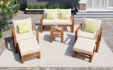 TOPMAX Outdoor Patio Wood 6-Piece Conversation Set, Sectional Garden Seating Groups Chat Set with Ottomans and Cushions for Backyard, Poolside, Balcon