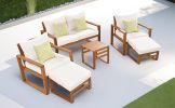 TOPMAX Outdoor Patio Wood 6-Piece Conversation Set, Sectional Garden Seating Groups Chat Set with Ottomans and Cushions for Backyard, Poolside, Balcon