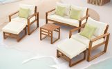TOPMAX Outdoor Patio Wood 6-Piece Conversation Set, Sectional Garden Seating Groups Chat Set with Ottomans and Cushions for Backyard, Poolside, Balcon