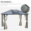 10' x 12' Hardtop Gazebo Canopy with Polycarbonate Roof, Top Vent and Aluminum Frame, Permanent Pavilion Outdoor Gazebo with Netting, for Patio, Garde