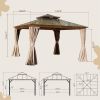 12'x12' Hardtop Gazebo, Permanent Outdoor Gazebo with Polycarbonate Double Roof, Aluminum Gazebo Pavilion with Curtain and Net for Garden, Patio, Lawn