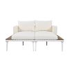 TOPMAX Modern Outdoor Daybed Patio Metal Daybed with Wood Topped Side Spaces for Drinks, 2 in 1 Padded Chaise Lounges for Poolside, Balcony, Deck, Bei