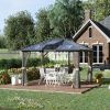10' x 12' Hardtop Gazebo Canopy with Polycarbonate Roof, Top Vent and Aluminum Frame, Permanent Pavilion Outdoor Gazebo with Netting, for Patio, Garde