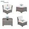 6-Piece Outdoor Sofa Set, PE Wicker Rattan Sofa with 2 Corner Chairs, 2 Single Chairs, 1 Ottoman and 1 Storage Table, All-weather Conversational Furni