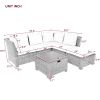 6-Piece Outdoor Sofa Set, PE Wicker Rattan Sofa with 2 Corner Chairs, 2 Single Chairs, 1 Ottoman and 1 Storage Table, All-weather Conversational Furni