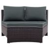 6 Pieces Outdoor Sectional Half Round Patio Rattan Sofa Set, PE Wicker Conversation Furniture Set/One Storage Side Table for Umbrella and One Multifun
