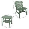 3 Pieces Hollow Design Retro Patio Table Chair Set All Weather Conversation Bistro Set Outdoor Table with Open Shelf and Lounge Chairs with Widened Se