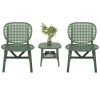 3 Pieces Hollow Design Retro Patio Table Chair Set All Weather Conversation Bistro Set Outdoor Table with Open Shelf and Lounge Chairs with Widened Se