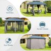 Outdoor Gazebo 10'x12', Permanent Hardtop Gazebo with Aluminum Frame for Patios Deck Backyard, Galvanized Steel Double Roof, Curtains and Netting for