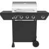 Black 4 Burner Propane Gas Grill with Side Burners and Stainless Steel Main Cover