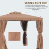 10' x 10' Patio Gazebo, Outdoor Gazebo Canopy Shelter with Double Vented Roof, Netting and Curtains, for Garden, Lawn, Backyard and Deck, Brown