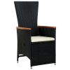 7 Piece Patio Dining Set Poly Rattan Acacia Wood Black