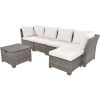6-Piece Outdoor Sofa Set, PE Wicker Rattan Sofa with 2 Corner Chairs, 2 Single Chairs, 1 Ottoman and 1 Storage Table, All-weather Conversational Furni