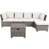 6-Piece Outdoor Sofa Set, PE Wicker Rattan Sofa with 2 Corner Chairs, 2 Single Chairs, 1 Ottoman and 1 Storage Table, All-weather Conversational Furni