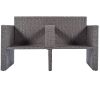 2-Piece All-Weather PE Wicker Conversation Set Rattan Sofa Set Outdoor Patio Half-moon Sectional Furniture Set / Side Table for Umbrella, Gray Rattan+