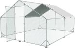 Large Metal Chicken Coop Walk-in Poultry Cage Hen Run House Rabbits Habitat Cage Spire Shaped Coop with Waterproof and Anti-Ultraviolet Cover (10' L x