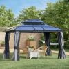 10' x 12' Hardtop Gazebo Canopy with Polycarbonate Double Roof, Aluminum Frame, Permanent Pavilion Outdoor Gazebo with Netting and Curtains for Patio,