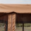 10' x 10' Patio Gazebo, Outdoor Gazebo Canopy Shelter with Double Vented Roof, Netting and Curtains, for Garden, Lawn, Backyard and Deck, Brown