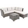 6-Piece Outdoor Sofa Set, PE Wicker Rattan Sofa with 2 Corner Chairs, 2 Single Chairs, 1 Ottoman and 1 Storage Table, All-weather Conversational Furni
