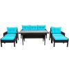 6-Piece Outdoor Patio PE Wicker Rattan Sofa Set Dining Table Set with Removable Cushions and Tempered Glass Tea Table for Backyard, Poolside, Deck, Br