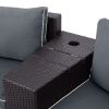 6 Pieces Outdoor Sectional Half Round Patio Rattan Sofa Set, PE Wicker Conversation Furniture Set/One Storage Side Table for Umbrella and One Multifun
