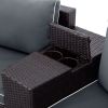 6 Pieces Outdoor Sectional Half Round Patio Rattan Sofa Set, PE Wicker Conversation Furniture Set/One Storage Side Table for Umbrella and One Multifun