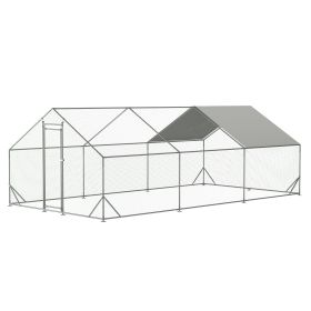 Large Metal Chicken Coop, Walk-in Chicken Run,Galvanized Wire Poultry Chicken Hen Pen Cage, Rabbits Duck Cages with Waterproof and Anti-Ultraviolet Co (Color: White)