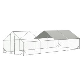 Large Metal Chicken Coop, Walk-in Chicken Run,Galvanized Wire Poultry Chicken Hen Pen Cage, Rabbits Duck Cages with Waterproof and Anti-Ultraviolet Co (Color: Silver)