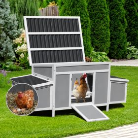 Weatherproof Wood Chicken Coop with Nesting Boxes, Indoor Outdoor, Gray (Color: Gray)