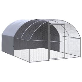 Outdoor Chicken Coop 9.8'x13.1'x6.6' Galvanized Steel (Color: Silver)