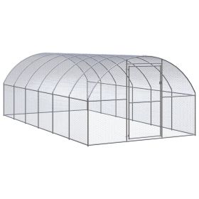 Outdoor Chicken Coop 9.8'x19.7'x6.6' Galvanized Steel (Color: Silver)
