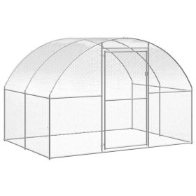 Outdoor Chicken Coop 9.8'x6.6'x6.6' Galvanized Steel (Color: Silver)