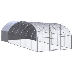 Outdoor Chicken Coop 9.8'x26.2'x6.6' Galvanized Steel (Color: Silver)