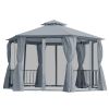 13' x 13' Patio Gazebo, Double Roof Hexagon Outdoor Gazebo Canopy Shelterwith Netting & Curtains, Solid Steel Frame for Garden, Lawn, Backyard and Dec