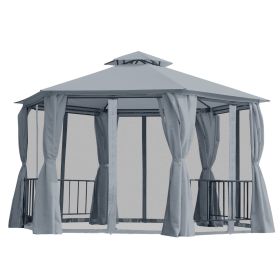 13' x 13' Patio Gazebo, Double Roof Hexagon Outdoor Gazebo Canopy Shelterwith Netting & Curtains, Solid Steel Frame for Garden, Lawn, Backyard and Dec (Color: as Pic)