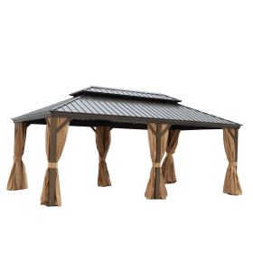 12X20ft Galvanized Steel Gazebos with Netting & Curtains (Color: as Pic)